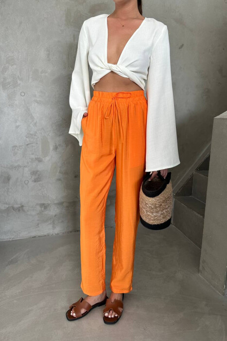 ONE COLOR ELASTIC WAIST WOMAN TROUSERS ORANGE/PORTOKALLI 