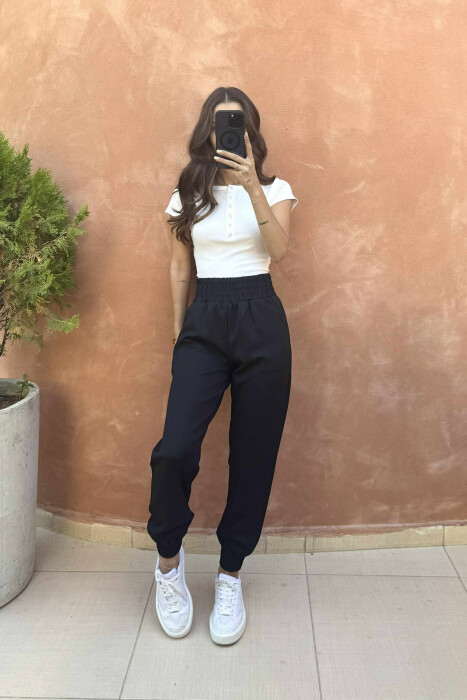 ONE COLOR ELASTIC WAIST WOMEN JOGGERS BLACK/ E ZEZE 