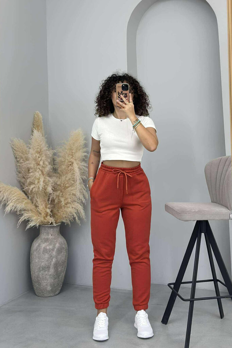 ONE COLOR ELASTIC WAIST WOMEN JOGGERS BRICK/TULLE SWEATPANTS