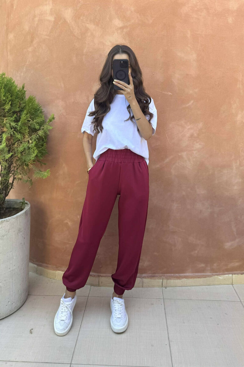 ONE COLOR ELASTIC WAIST WOMEN JOGGERS BURGUNDY/VISHNJE - 1