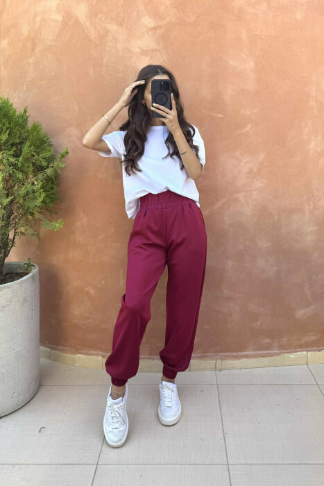 ONE COLOR ELASTIC WAIST WOMEN JOGGERS BURGUNDY/VISHNJE - 2