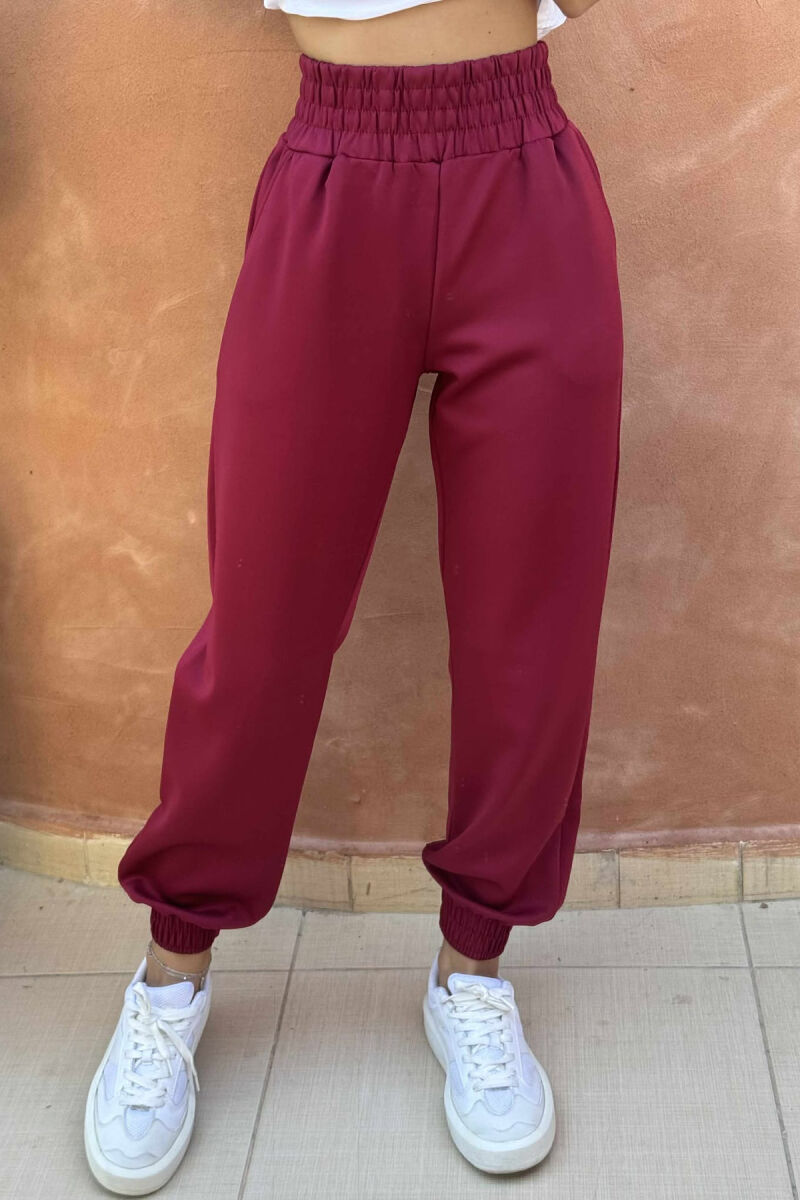 ONE COLOR ELASTIC WAIST WOMEN JOGGERS BURGUNDY/VISHNJE - 3