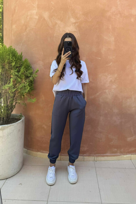 ONE COLOR ELASTIC WAIST WOMEN JOGGERS GREY/GRI - 1