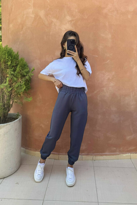 ONE COLOR ELASTIC WAIST WOMEN JOGGERS GREY/GRI - 4