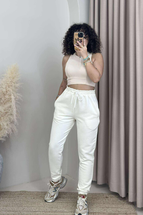 ONE COLOR ELASTIC WAIST WOMEN JOGGERS LIGHT BEIGE/BZHZB 