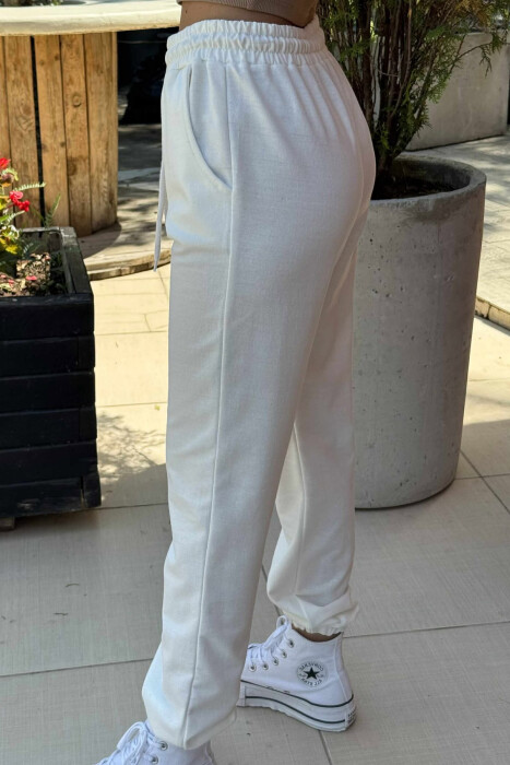 ONE COLOR ELASTIC WAIST WOMEN JOGGERS WHITE-E BARDHE - 3