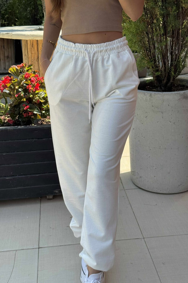 ONE COLOR ELASTIC WAIST WOMEN JOGGERS WHITE-E BARDHE - 4