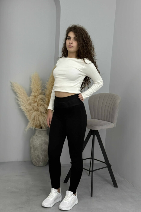 ONE COLOR ELASTIC WAIST WOMEN LEGGINGS BLACK/ E ZEZE - KLAUDIO FASHION