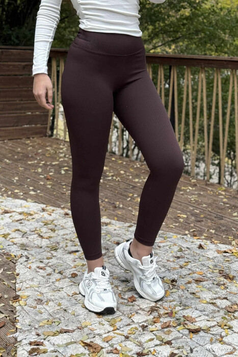 ONE COLOR ELASTIC WAIST WOMEN LEGGINGS BROWN/KAFE 