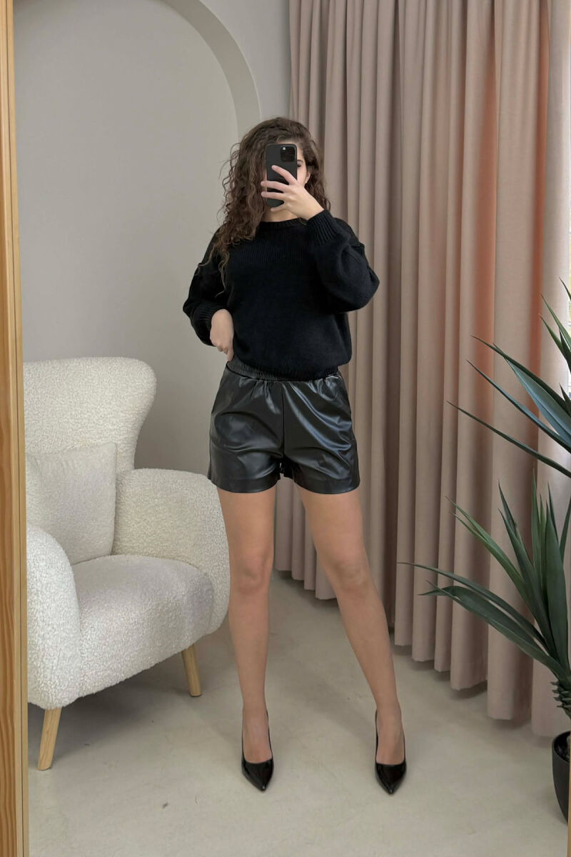 ONE COLOR ELASTIC WAIST WOMEN SHORT PANTS BLACK/ E ZEZE - 1