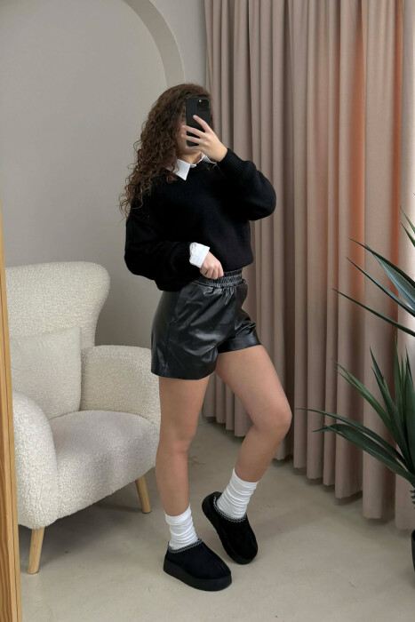 ONE COLOR ELASTIC WAIST WOMEN SHORT PANTS BLACK/ E ZEZE - 4
