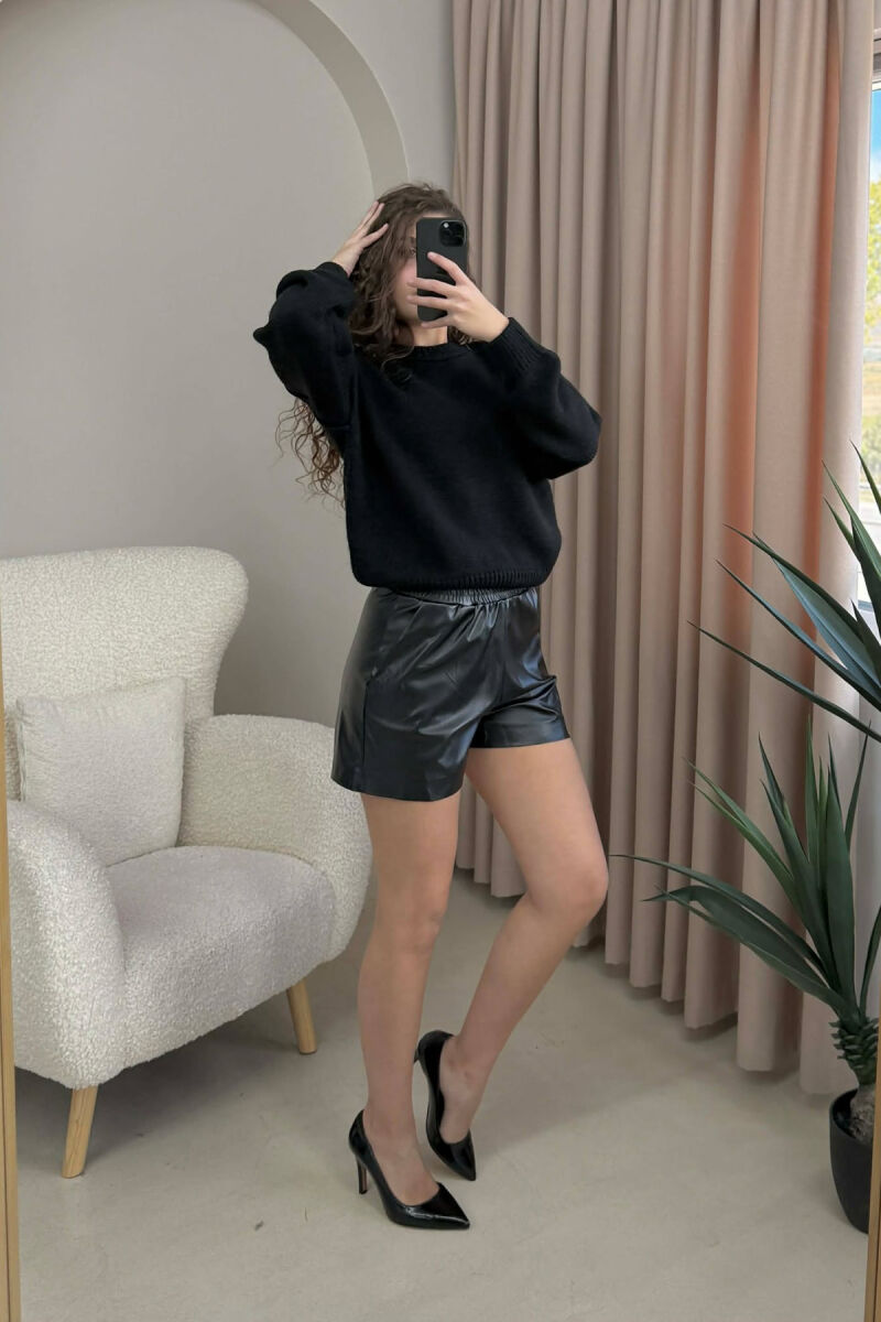 ONE COLOR ELASTIC WAIST WOMEN SHORT PANTS BLACK/ E ZEZE - 5