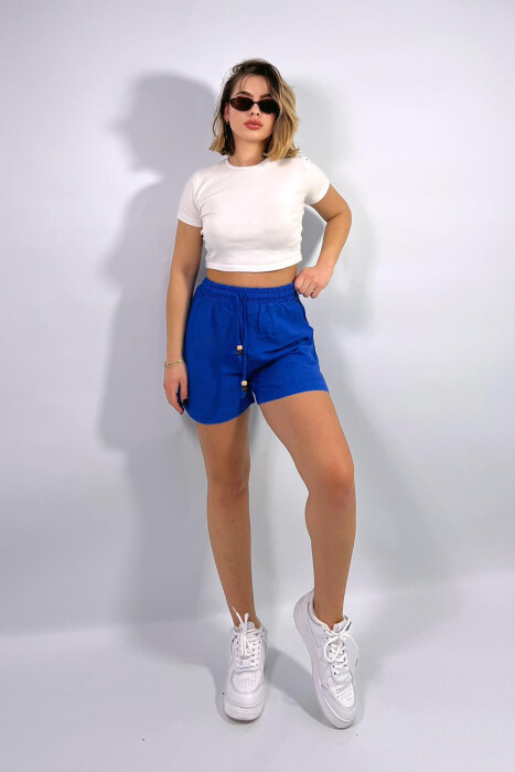 ONE COLOR ELASTIC WAIST WOMEN SHORTS BLUE/BLU - 1