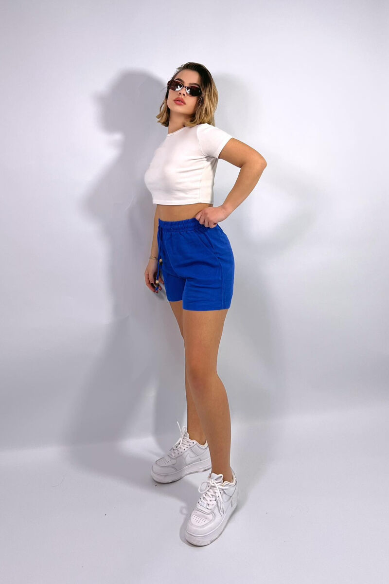 ONE COLOR ELASTIC WAIST WOMEN SHORTS BLUE/BLU - 5