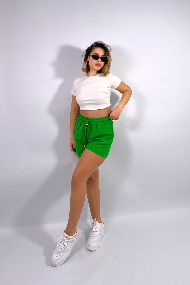 ONE COLOR ELASTIC WAIST WOMEN SHORTS GREEN/JESHILE - 2
