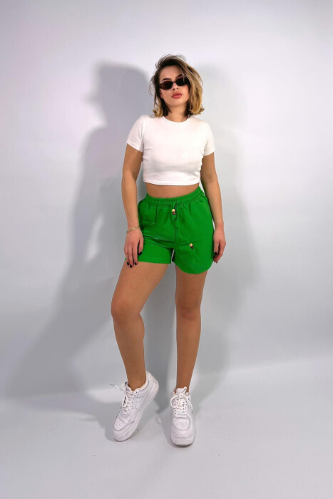 ONE COLOR ELASTIC WAIST WOMEN SHORTS GREEN/JESHILE - 3