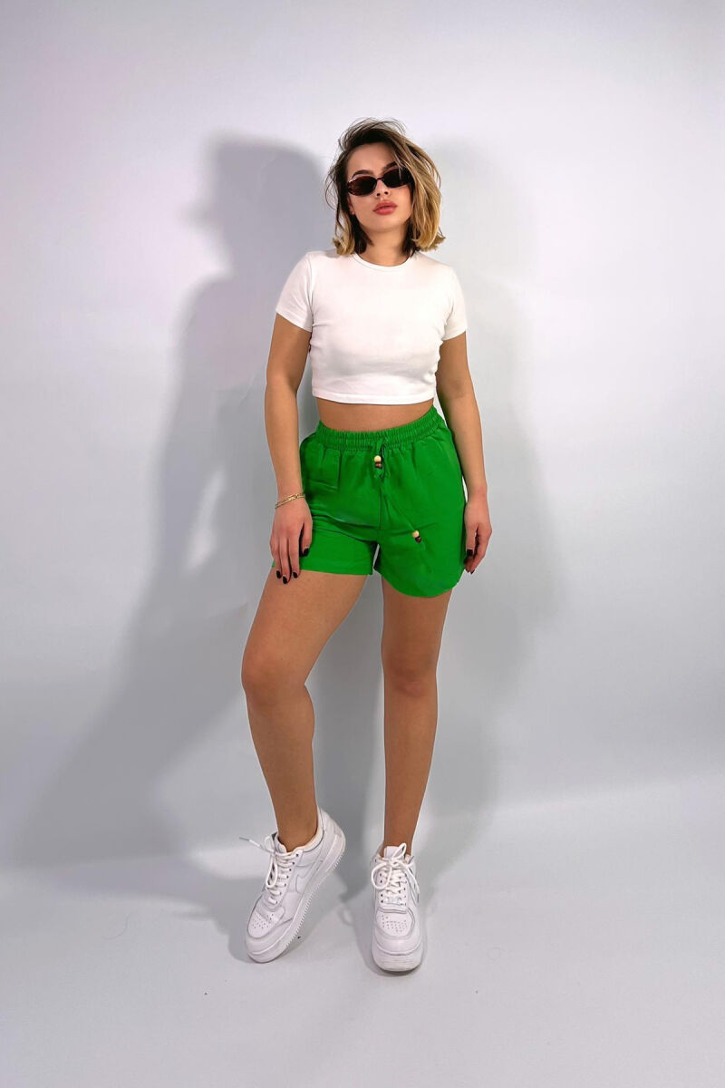 ONE COLOR ELASTIC WAIST WOMEN SHORTS GREEN/JESHILE - 3