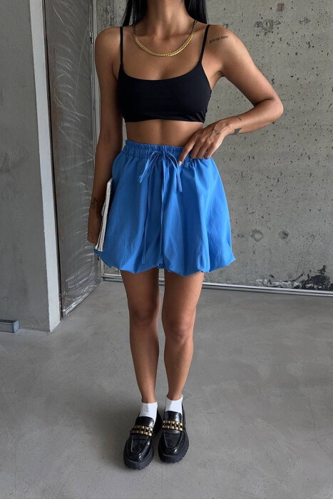 ONE COLOR ELASTIC WAIST WOMEN SKIRT BLUE/BLU - KLAUDIO FASHION