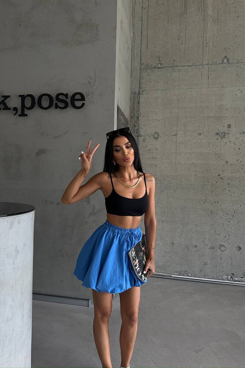 ONE COLOR ELASTIC WAIST WOMEN SKIRT BLUE/BLU - 3