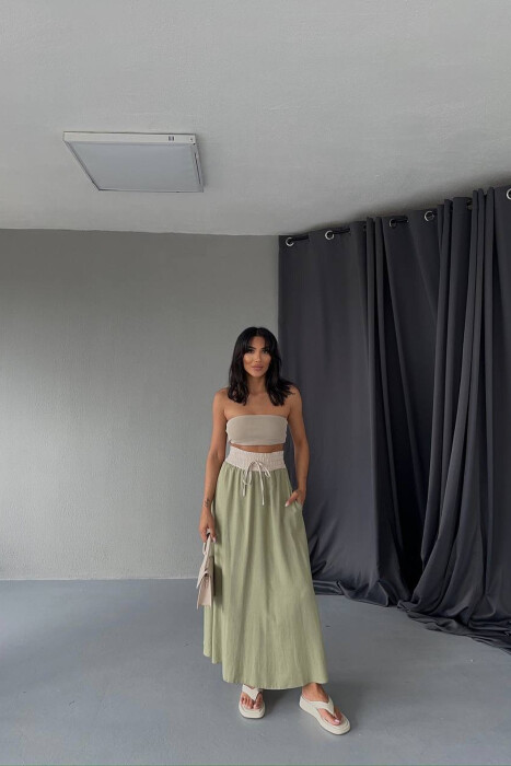 ONE COLOR ELASTIC WAIST WOMEN SKIRT OLIVE/ULLI - KLAUDIO FASHION