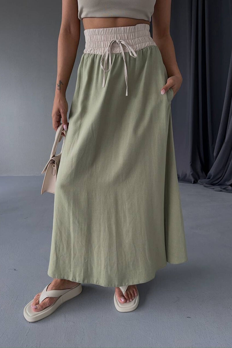 ONE COLOR ELASTIC WAIST WOMEN SKIRT OLIVE/ULLI - 2