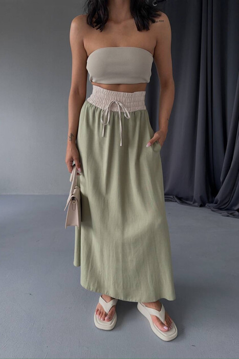 ONE COLOR ELASTIC WAIST WOMEN SKIRT OLIVE/ULLI - 3