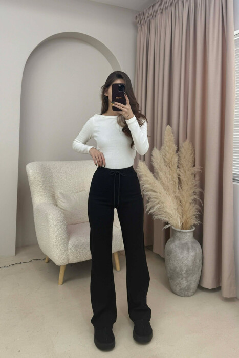 ONE COLOR ELASTIC WAIST WOMEN SWEATPANTS BLACK/ E ZEZE 