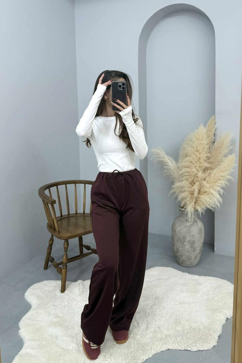 ONE COLOR ELASTIC WAIST WOMEN SWEATPANTS BURGUNDY/VISHNJE - 1