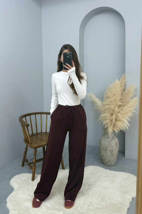 ONE COLOR ELASTIC WAIST WOMEN SWEATPANTS BURGUNDY/VISHNJE - 2