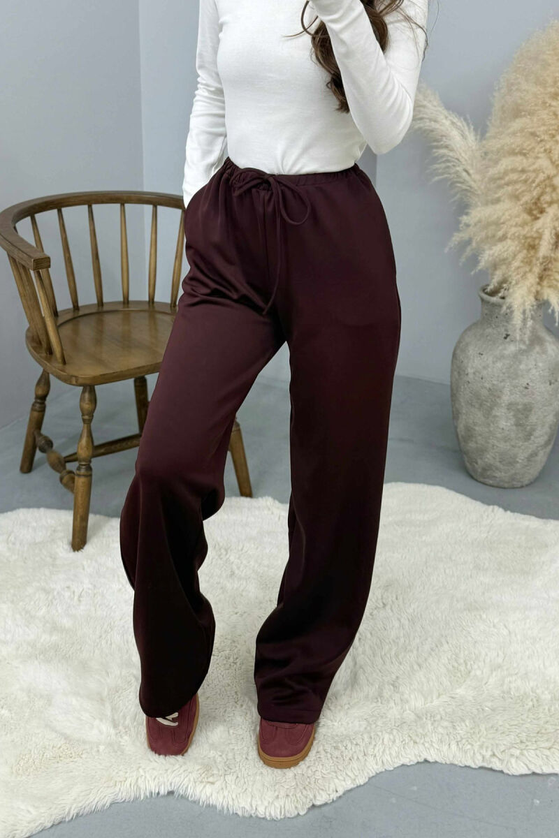 ONE COLOR ELASTIC WAIST WOMEN SWEATPANTS BURGUNDY/VISHNJE - 3