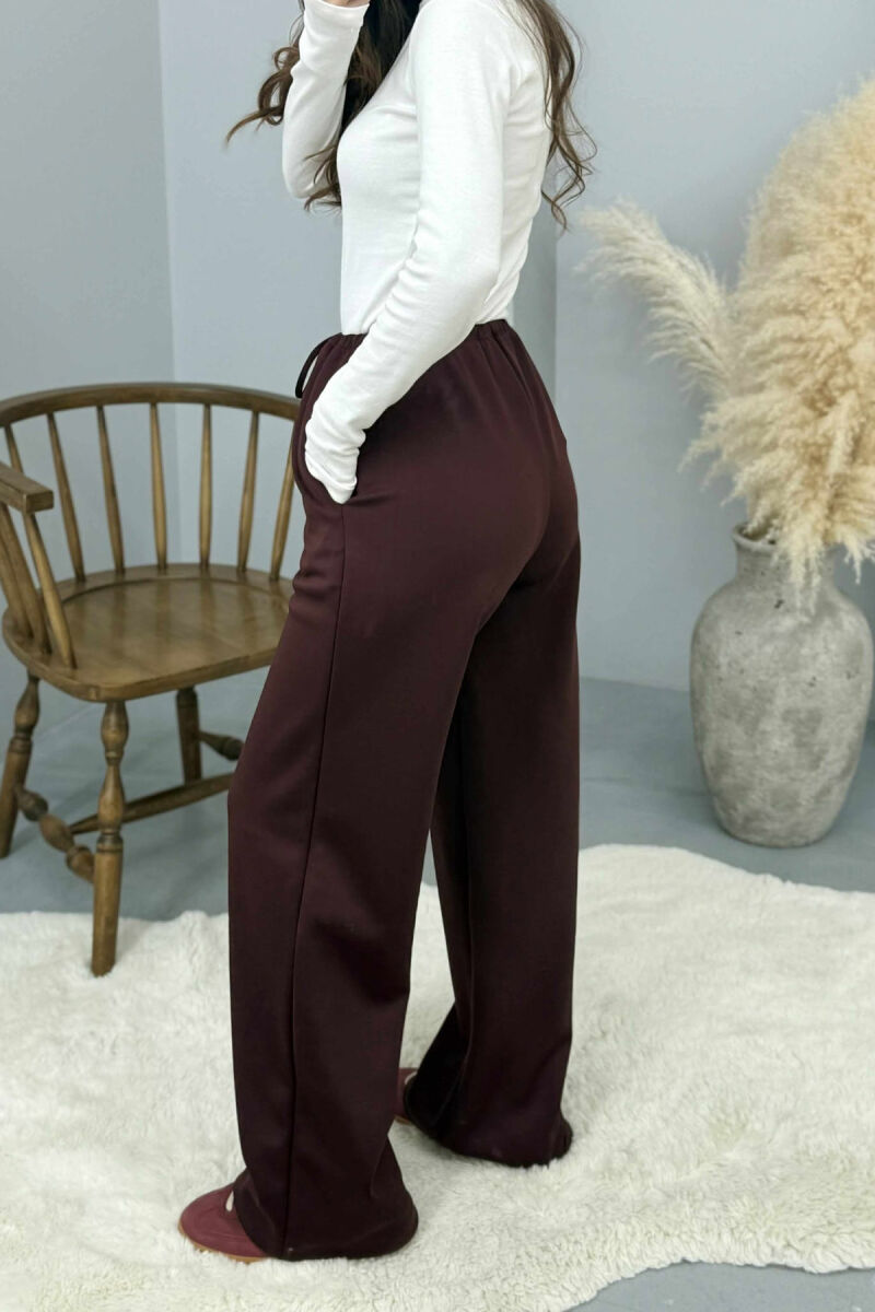 ONE COLOR ELASTIC WAIST WOMEN SWEATPANTS BURGUNDY/VISHNJE - 4
