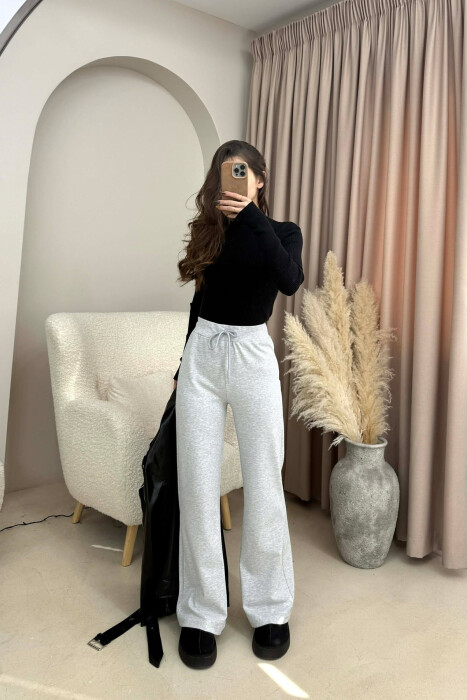 ONE COLOR ELASTIC WAIST WOMEN SWEATPANTS LIGHT GREY/GZ - 1