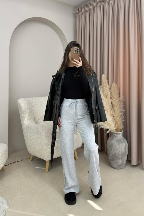 ONE COLOR ELASTIC WAIST WOMEN SWEATPANTS LIGHT GREY/GZ - 2