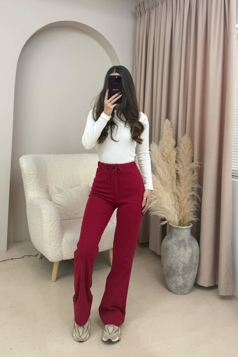 ONE COLOR ELASTIC WAIST WOMEN SWEATPANTS RED/E KUQE 