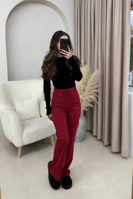 TUTA NJËNGJYRËSHE ELASTIKE NË BELI PËR FEMRA NË NGJYRË TË KUQE - KLAUDIO FASHION