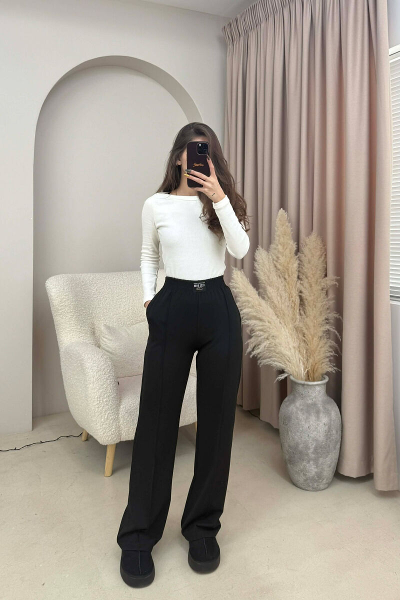 ONE COLOR ELASTIC WAIST WOMEN TROUSERS BLACK/ E ZEZE - 1