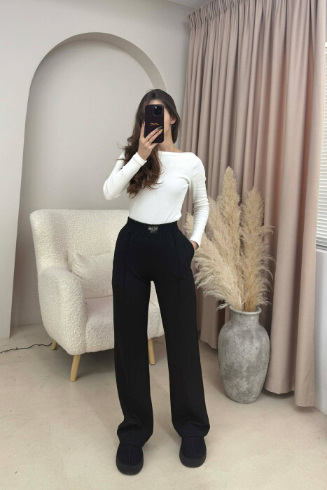 ONE COLOR ELASTIC WAIST WOMEN TROUSERS BLACK/ E ZEZE - 2