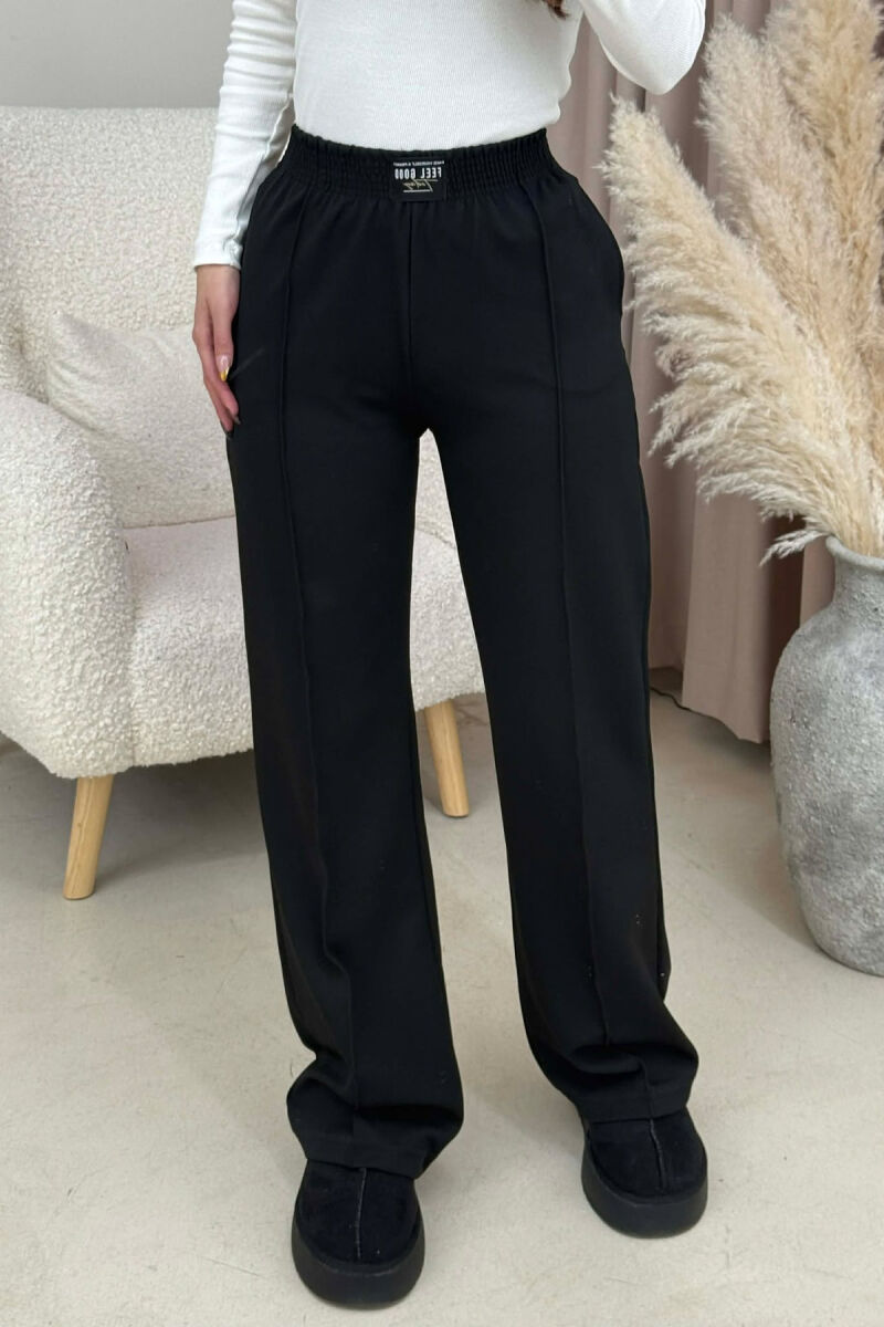 ONE COLOR ELASTIC WAIST WOMEN TROUSERS BLACK/ E ZEZE - 4