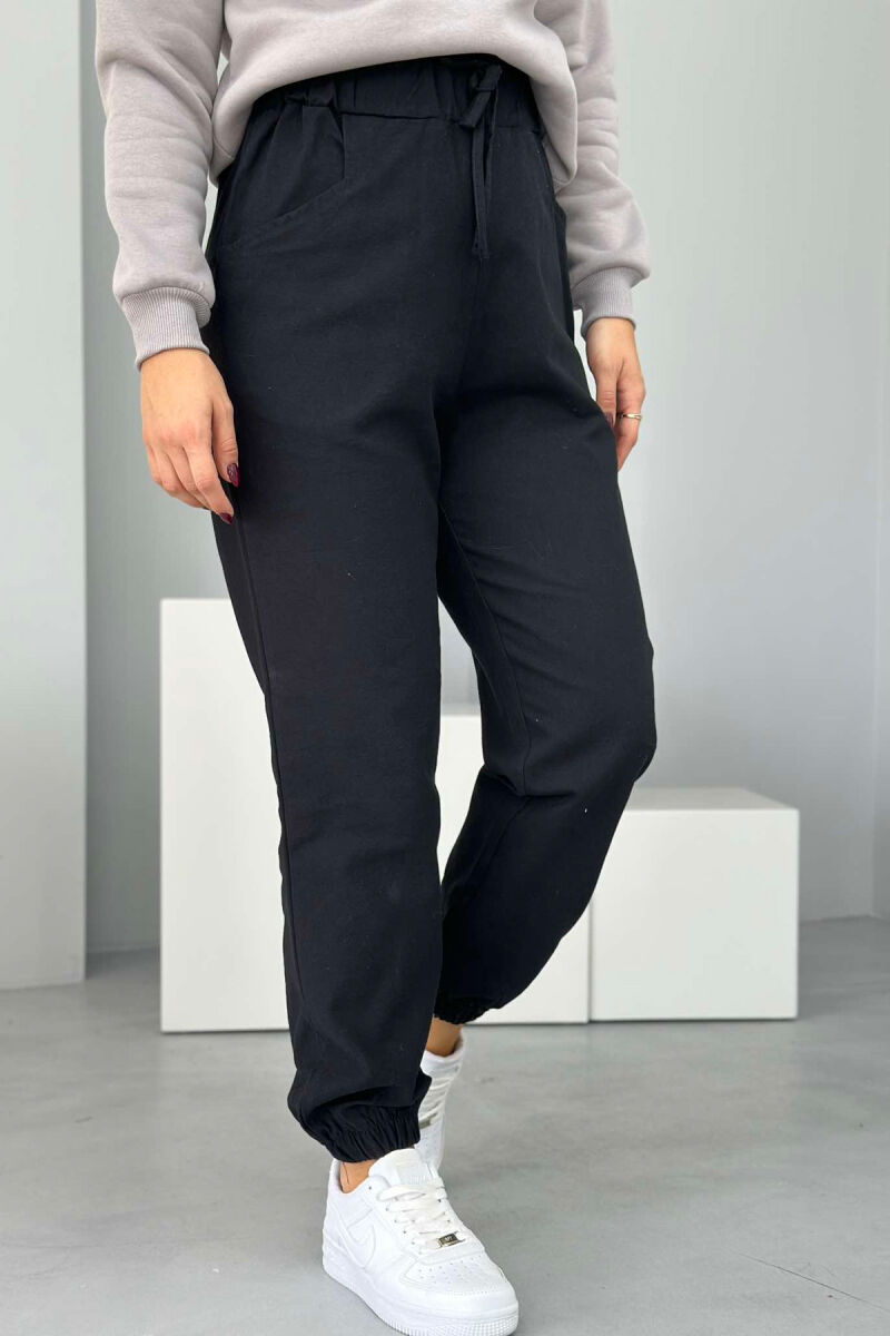 ONE COLOR ELASTIC WAIST WOMEN TROUSERS BLACK/ E ZEZE - 1