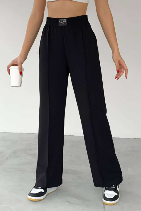 PANTALLONA NJË NGJYRËSHE ME BEL ELASTIK PËR FEMRA NË NGJYRËN E ZEZË - KLAUDIO FASHION