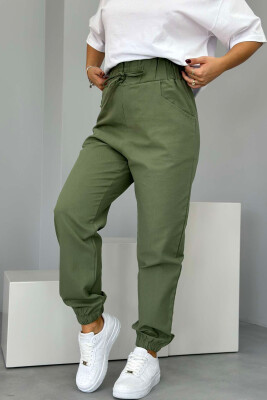 ONE COLOR ELASTIC WAIST WOMEN TROUSERS GREEN/JESHILE 