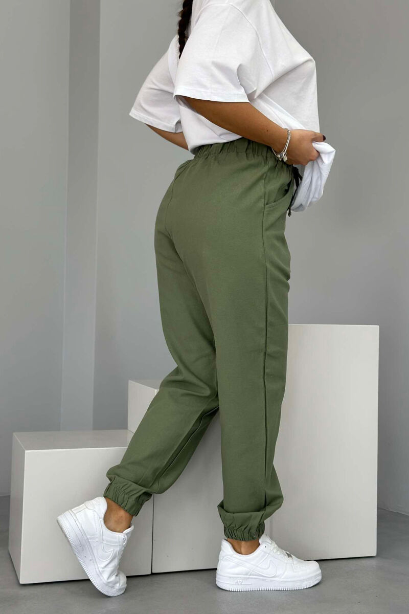 ONE COLOR ELASTIC WAIST WOMEN TROUSERS GREEN/JESHILE - 2