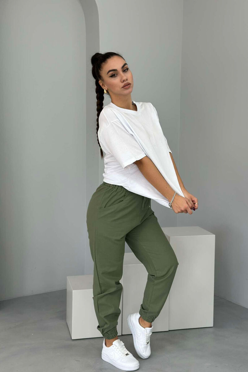 ONE COLOR ELASTIC WAIST WOMEN TROUSERS GREEN/JESHILE - 5