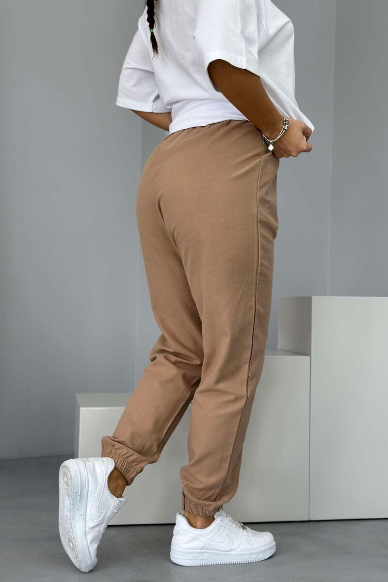 ONE COLOR ELASTIC WAIST WOMEN TROUSERS LIGHT BROWN/KAZB - 2