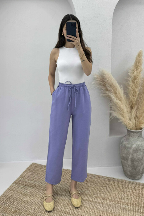 ONE COLOR ELASTIC WAIST WOMEN TROUSERS PURPLE/LEJLA - 1
