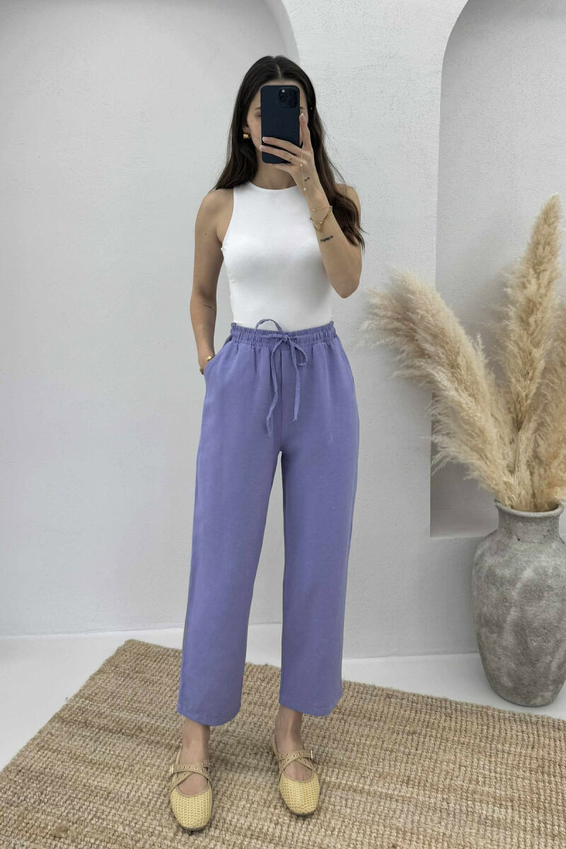 ONE COLOR ELASTIC WAIST WOMEN TROUSERS PURPLE/LEJLA - 1