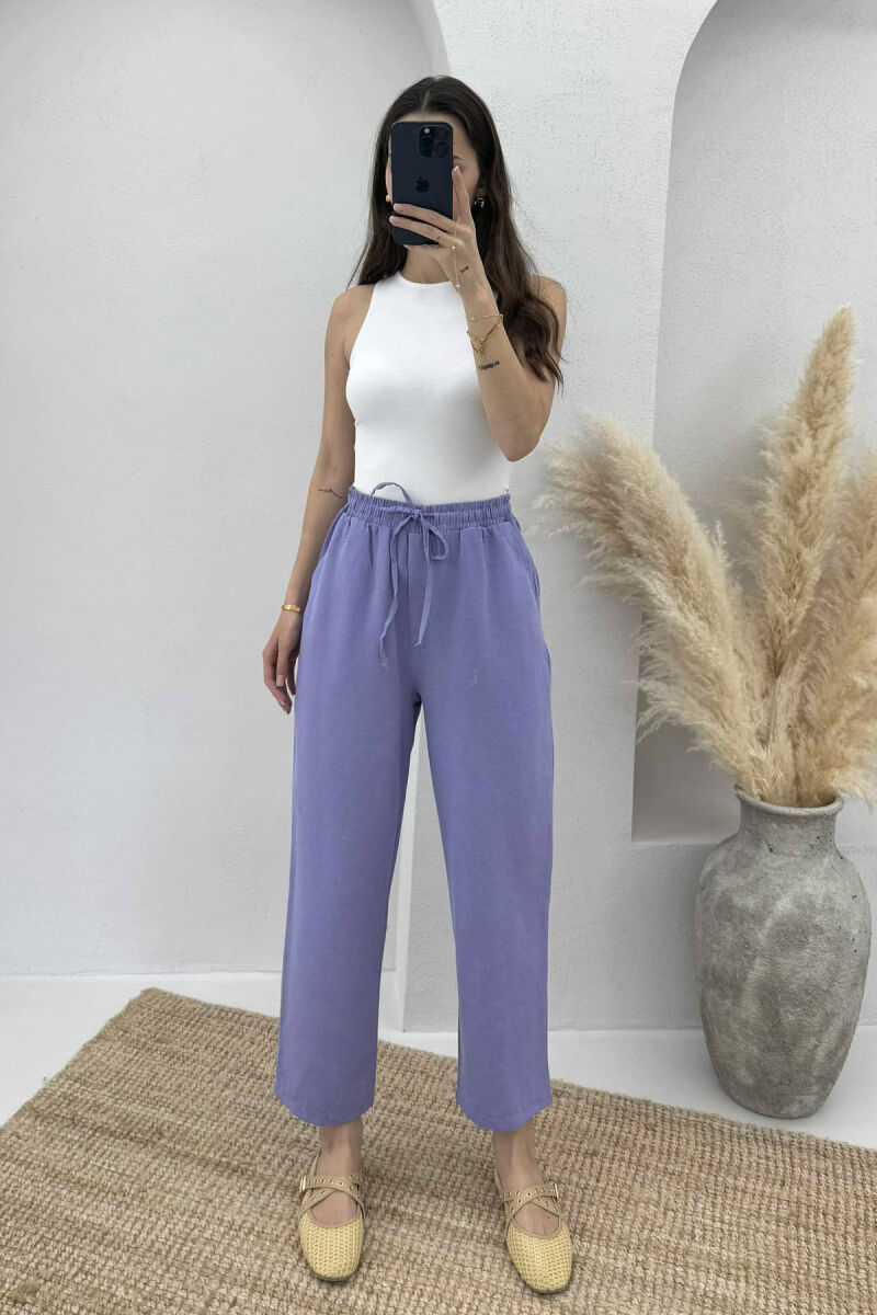 ONE COLOR ELASTIC WAIST WOMEN TROUSERS PURPLE/LEJLA - 2