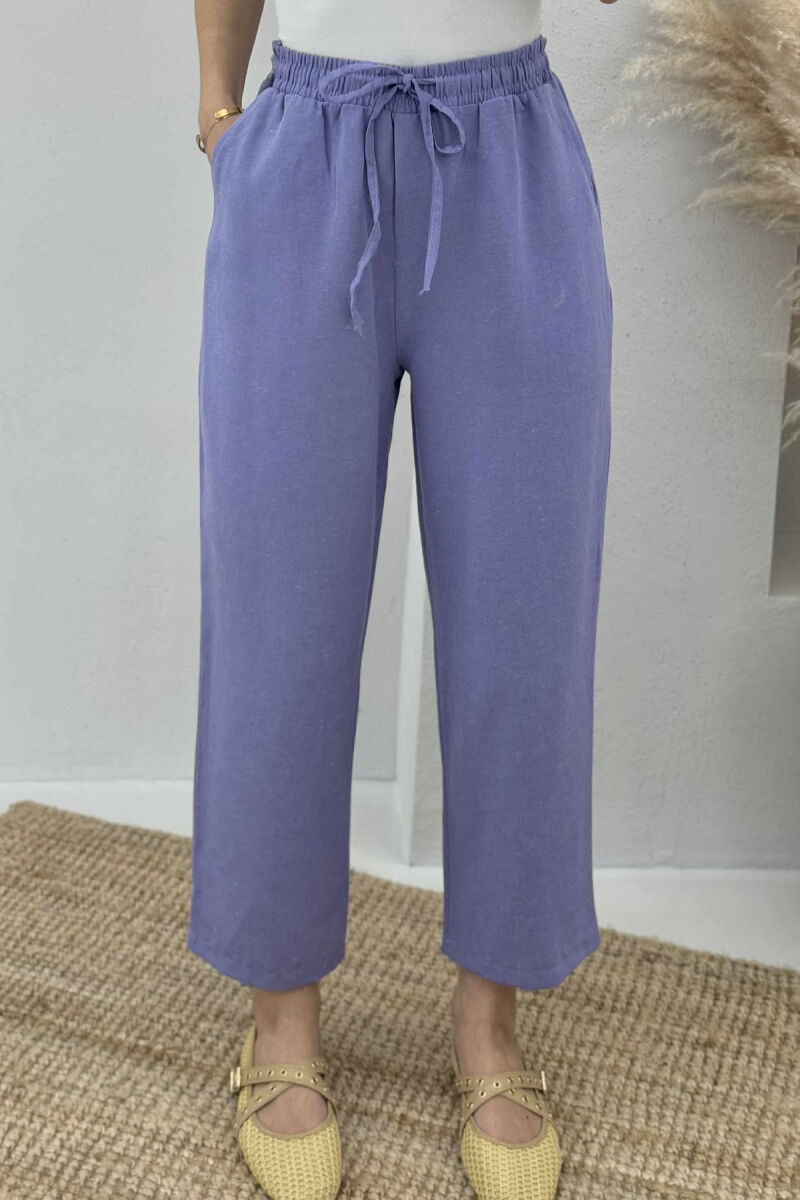 ONE COLOR ELASTIC WAIST WOMEN TROUSERS PURPLE/LEJLA - 3