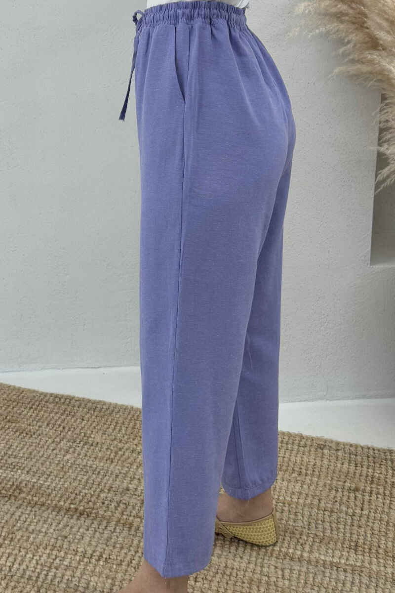 ONE COLOR ELASTIC WAIST WOMEN TROUSERS PURPLE/LEJLA - 4