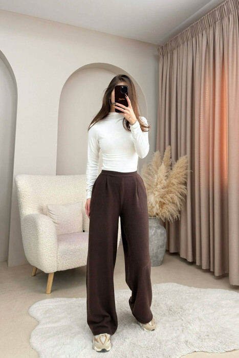 PANTALLONA TE GJERA NJE NGJYRESHE PER FEMRA NE NGJYRE KAFE - KLAUDIO FASHION